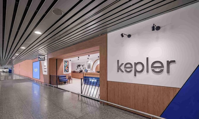 The Kepler Club entrance at Kuala Lumpur International Airport features a reception area with seating and a visible capsule hotel sign.