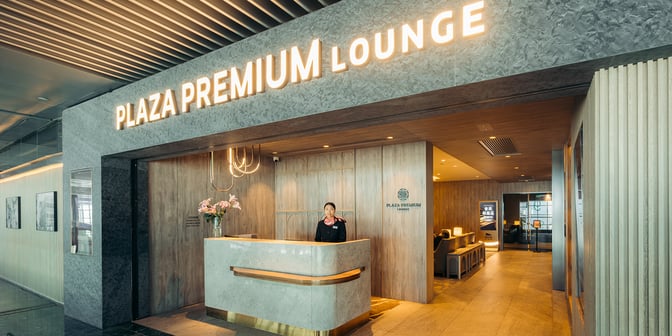 The entrance to Plaza Premium Lounge at Macau International Airport.