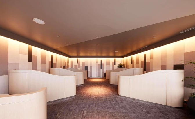 The Aspire Lounge at Narita International Airport features semi-private seating areas with partitioned booths for travelers seeking privacy and comfort.