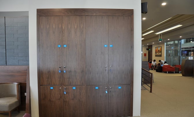 Lockers in the Vietnam Airlines Lotus Lounge at Noi Bai International Airport provide secure storage for passengers' belongings.