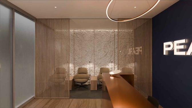 The Pearl Lounge at Bratislava International Airport features a seating area with comfortable chairs and a partitioned design for privacy.