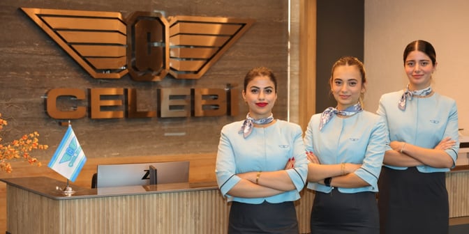 The reception area of Celebi DIY CIP Lounge at Diyarbakir Airport features a staffed desk with a prominent logo display.