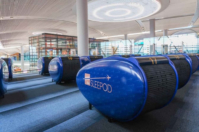 The iGA Sleepod area at Istanbul Airport offers individual sleeping pods for travelers seeking rest between flights.