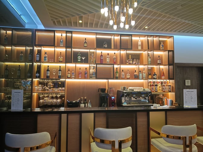 The Revolve Lounge bar at YotelAir Istanbul Airport offers a selection of spirits and wines with counter seating available.