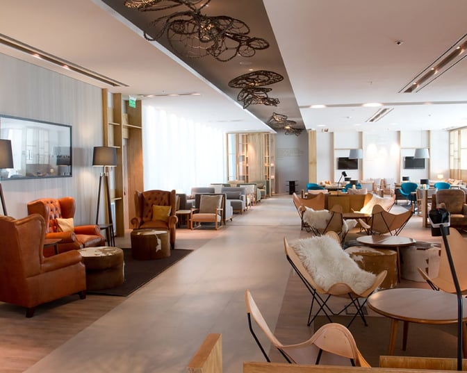The Star Alliance Lounge at Buenos Aires EZE airport features a modern design with comfortable se...