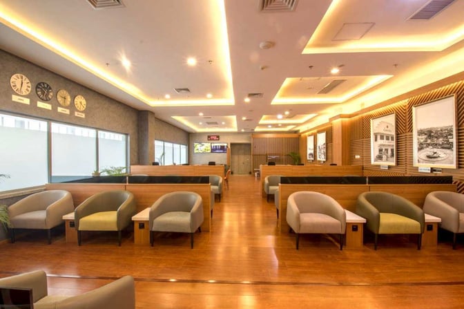 The seating area in the LSG Things Remembered Lounge at Murtala Muhammed International Airport features armchairs and tables with ample space.