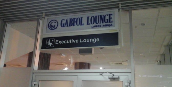 The entrance to Gabfol Lounge at Nnamdi Azikiwe International Airport features signage indicating it as an executive lounge.